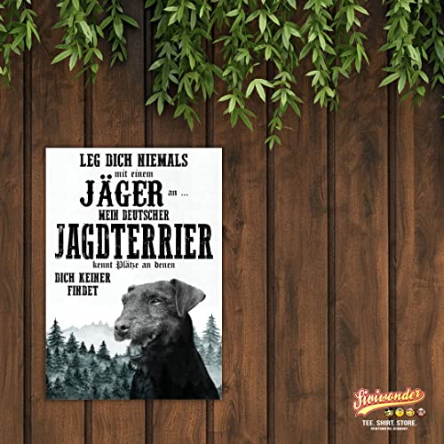 Schild DEUTSCHER JAGDTERRIER Dog Hund Jäger Spruch Türschild Hundeschild Jagd Jagdhund Geschenkidee lustiger Spruch Hundemotiv Aluminium Wetterfestes Hundeschild