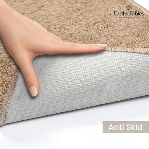 Image of Earthy Fables Soft Microfiber Bath Mat - Loop Pile, Quick Dry, Anti-Skid, Water Absorbent, Non-Slip, Machine Washable Floor Rug, Shower Mat, Door Mat for Bathroom, Bedroom, 60x40 cm - Beige