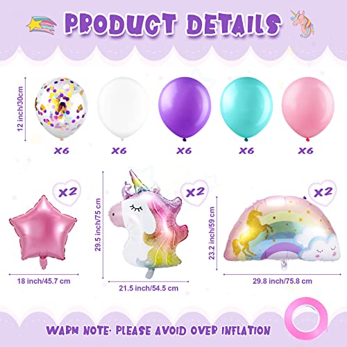 Image of Zhanmai 36 Pcs Unicorn Balloons Birthday Party Decorations Rainbow Unicorn Foil Balloon Large Purple Pink Latex Confetti Balloons for Wedding Baby Shower Birthday Party Supplies