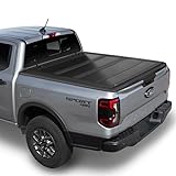 LEER HF650M Quad-Folding Truck Bed Tonneau Cover with Ford Logo, Fits Ford Ranger, Years 2019-2023, 4'10' Truck Bed, Black