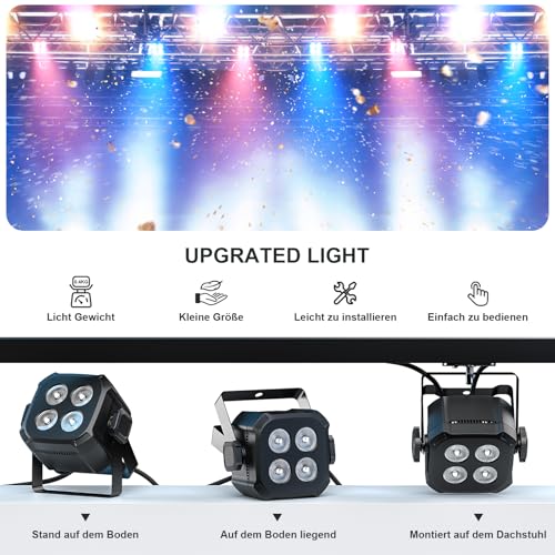 Rtktoup 4PCS RGBW LED Par Scheinwerfer, 40W LED Bühnenlicht DMX 4/8CH mit Fernbedienung Par Strahler, Discolicht Partylicht für DJ Bühne Bar Party Hochzeit Haloween Weihnachten