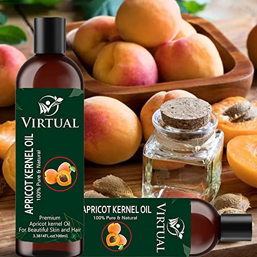 Image of VIRTUAL Pure Apricot Kernel Oil For Shine Hair, Skin Care, Moisturizing Dry Skin & Cold Pressed Natural Oil (100ml)