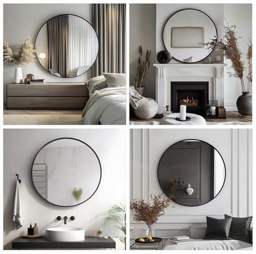 Image of Sunniry Black Circle Mirror 36 inch, Round Wall Mirror with Metal Frame | Wall Mirrors with Aluminum Frame, High Definition Mirror, No Distortion, perfect for Vanity, Bathroom, Nursery, Baby Room