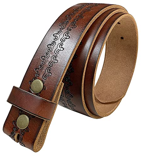 Western Genuine Full Grain Vintage Tooled Leather Belt Strap with Snaps on or Belt 1-1/2