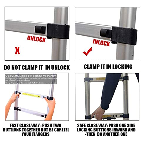 2.6M/8.5FT Telescopic Ladder Extension Ladder Stainless Steel Multi Purpose Loft Ladder 150kg Capacity, Folding Tall Ladder for Household Decorating, Painting 4 2.6M/8.5FT Telescopic Ladder Extension Ladder Stainless Steel Multi Purpose Loft Ladder 150kg Capacity, Folding Tall Ladder for Household Decorating, Painting - Image 4