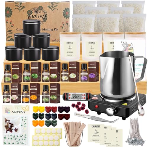 FAIRYELF Soy Candle Making Kit for Adults & Hot Plate DIY Starter Supplies
