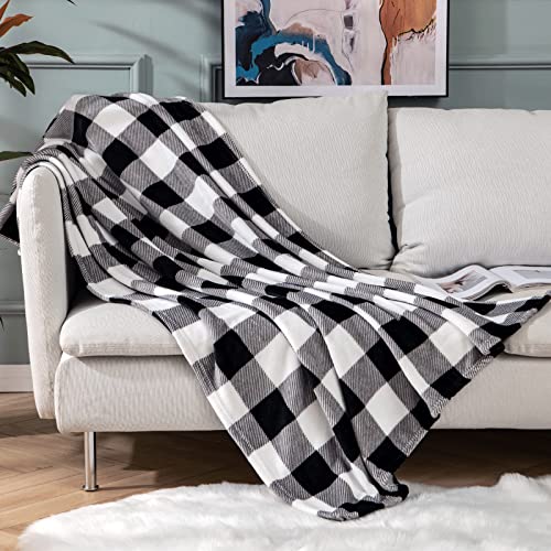 Miulee Buffalo Plaid Fleece Throw Blanket For Sofa Couch Bed, Black And White Checkered Decor, Super Soft Lightweight Cozy Warm Fuzzy Geometric Microfiber Flannel Blanket For All Seasons, 50" X 60" #TOP4