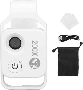 Phone Microscope Lens,200X Mini Pocket Microscope Clip Design,Portable Microscope with LED Light CPL for Jadestone Metal (White)