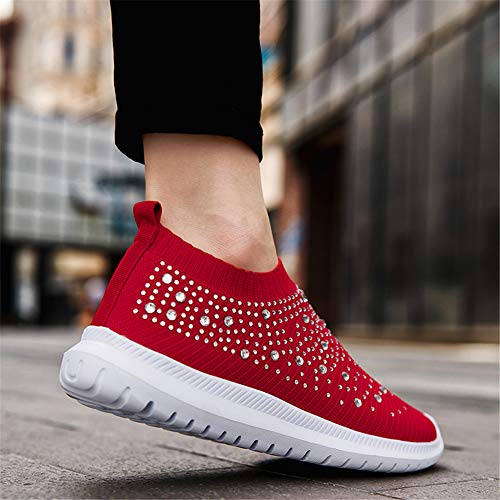 Image of GOSPT Women's Mesh Sport Shoes Rhinestone Glitter Slip On Ballroom Jazz Latin Dance Sock Sneakers