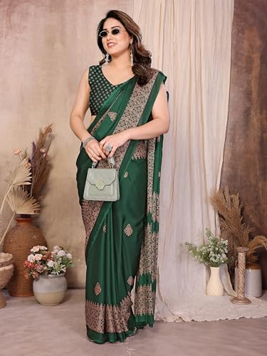 Image of Amazon Brand - Tavasya Womens Blocked Printed Daily Wear Chiffon Georgette Saree With Blouse With Blouse
