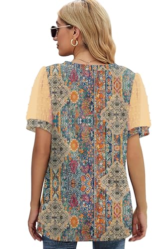 Image of Aokosor Womens Summer Tops V Neck T Shirts Swiss Dot Puff Sleeve Tops Loose Casual Tshirts