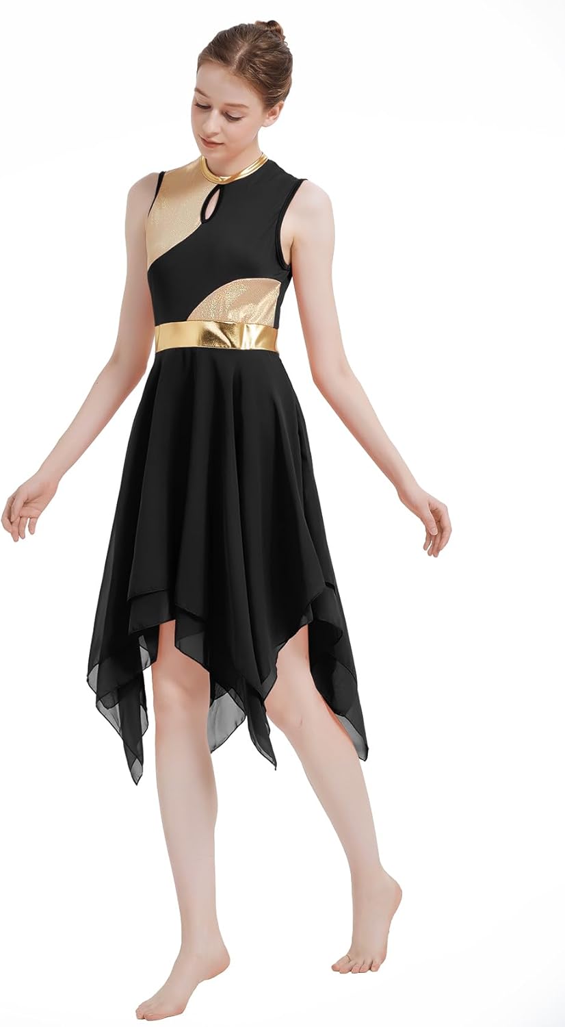 Womens Praise Dance Dress V-Neck Sleeveless Liturgical Worship Dress Lyrical Contemporary Dance Costumes - Image 3