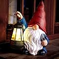 WONDHOME Garden Gnomes Statues Outdoor Decor with Shovel Solar Gnome with Lantern LED Lights,Terrace Xmas Courtyard Lawn Patio Porch Decoration Birthday Christmas Housewarming Gift for Mom Women