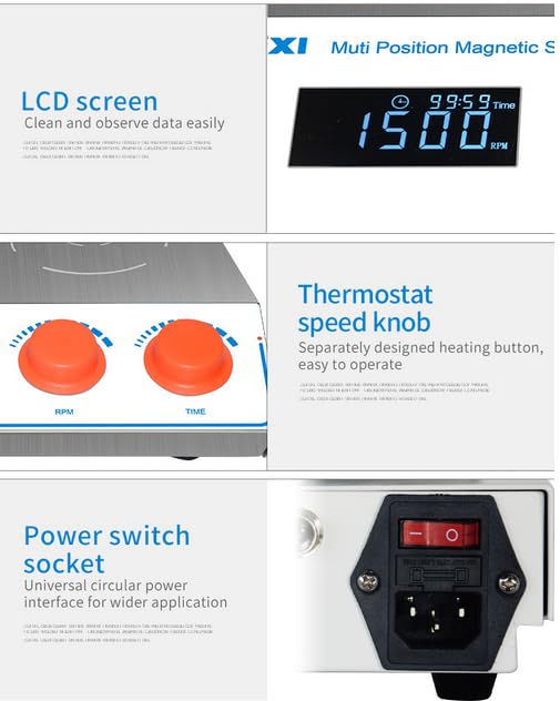 12 Multi-Position Magnetic Stirrer Lab Stirrer Mixer Magnetic Stirring with Mixing Points 12 Speed Range 30 to 1500rpm Mixing Position Distance 100mm Capacity 500ml Power 150W