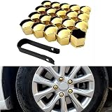 HESHS 20 Piezas Auto Tapa Tuerca Rueda para KIA Carens, Cubiertas Hexagonales Cubierta Tuerca Neumático Tapacubos Llanta Exterior Juego,E/Yellow-19mm