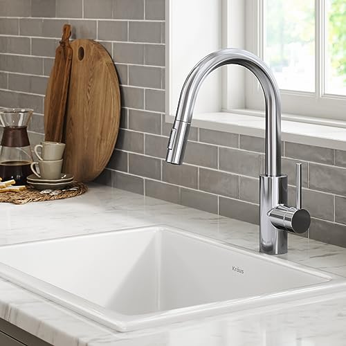 Image of KRAUS Oletto Single Handle Pull Down Kitchen Faucet with QuickDock Top Mount Installation Assembly in Chrome, KPF-2620CH