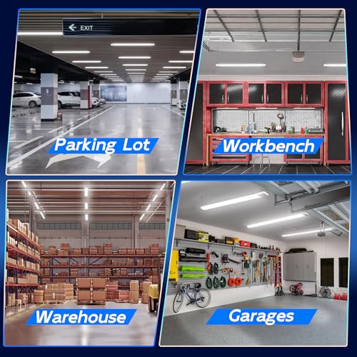 Image of hykolity 4FT LED Shop Light,4400LM,42W [250W Equivalent], 5000K Daylight | Utility Linkable Shop Light Fixture,Hanging or Surface Mount, with Power Cord,Shop Lights for Workshop,ETL,White,6 Pack