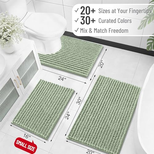 Image of OLANLY Bathroom Rug Mat 44x24, Thick Soft and Absorbent Chenille Bath Mat, Non-Slip Rubber Backing, Machine Washable Quick Dry Bath Rugs for Tub Shower Floor, Home Decor Accessories, Sage Green