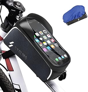 VOTUKU Bike Phone Holder Frame Bag, Waterproof Bike Phone Mount Large Capacity Bike Accessories Bag with Sun Visor and Rain Cover, Compatible with Smartphones up to 6.0"