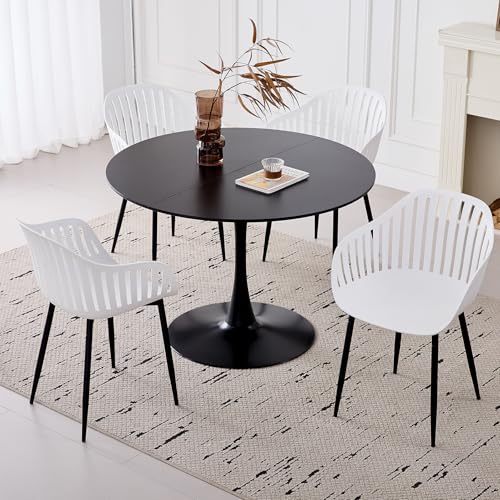 GrandCA HOME Ensemble Table et chaises de Salle à Manger Modernes Table Ronde de 110 CM avec 4 Chaises, Pieds en Métal Noir, Convient pour Le Salon, Le...