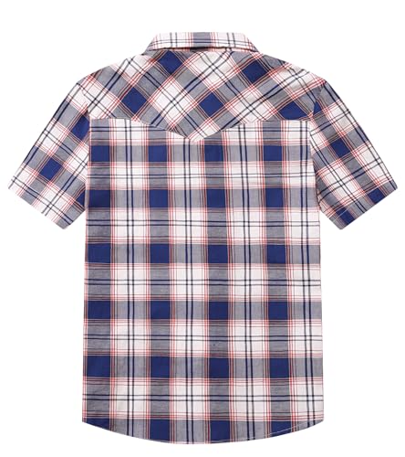 Image of COSLAND Boy's Toddler Cotton Western Short Sleeve Button Down Plaid Shirt, 4-14 Years