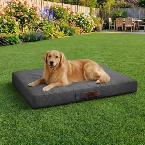 Image of Sytopia 42 Inch Indestructible Dog Bed for Extra Large Dogs, Waterproof Chew Proof Orthopedic Pet Mat for Crate with Machinne Wshable Cover, Great for Indoor Outdoor Use, Dark Grey