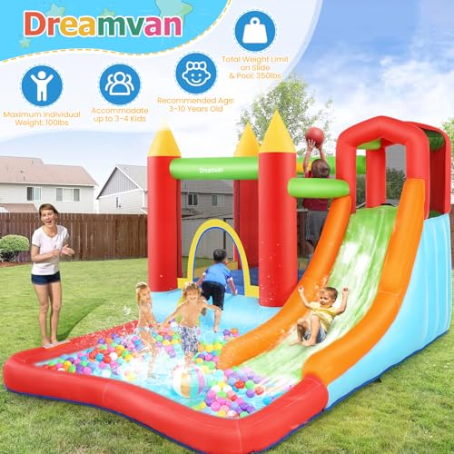 Bounce House for Kids, Inflatable Bouncer House with Air Blower, Bouncy Castle with Slide, Pool, Climbing Wall, Bouncing Area, Ball Pit, Basketball Hoop Jumping House for Party Ages 3-10 - Image 4