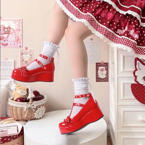Image of CELNEPHO Women Mary Jane Platform Pumps Ankle Strap Gothic Dress Shoes