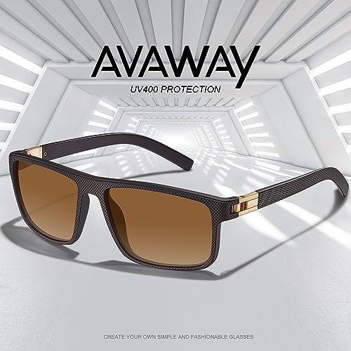 Image of AVAWAY Retro Polarized Sunglasses for Men UV Protection Acetate Fashion Cool Rectangle Frame Wide Arm Sun Glasses