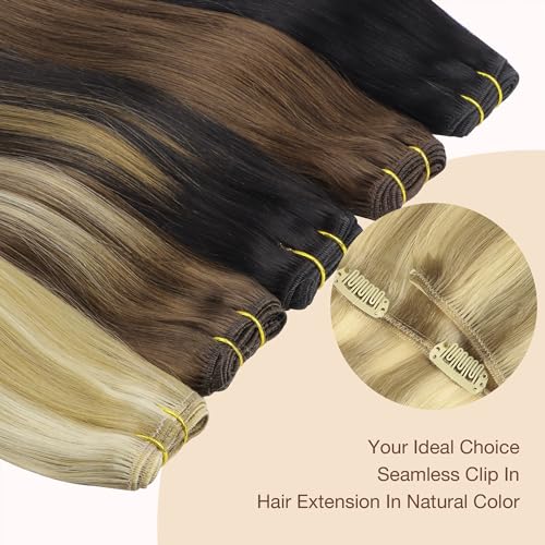 Image of GOO GOO Clip in Hair Extensions Real Human Hair, Remy Human Hair Extensions Clip ins for Women, Natural Human Hair, 18inch 120g 7Pcs, 16 /22 Light Blonde Highlighted Golden Blonde