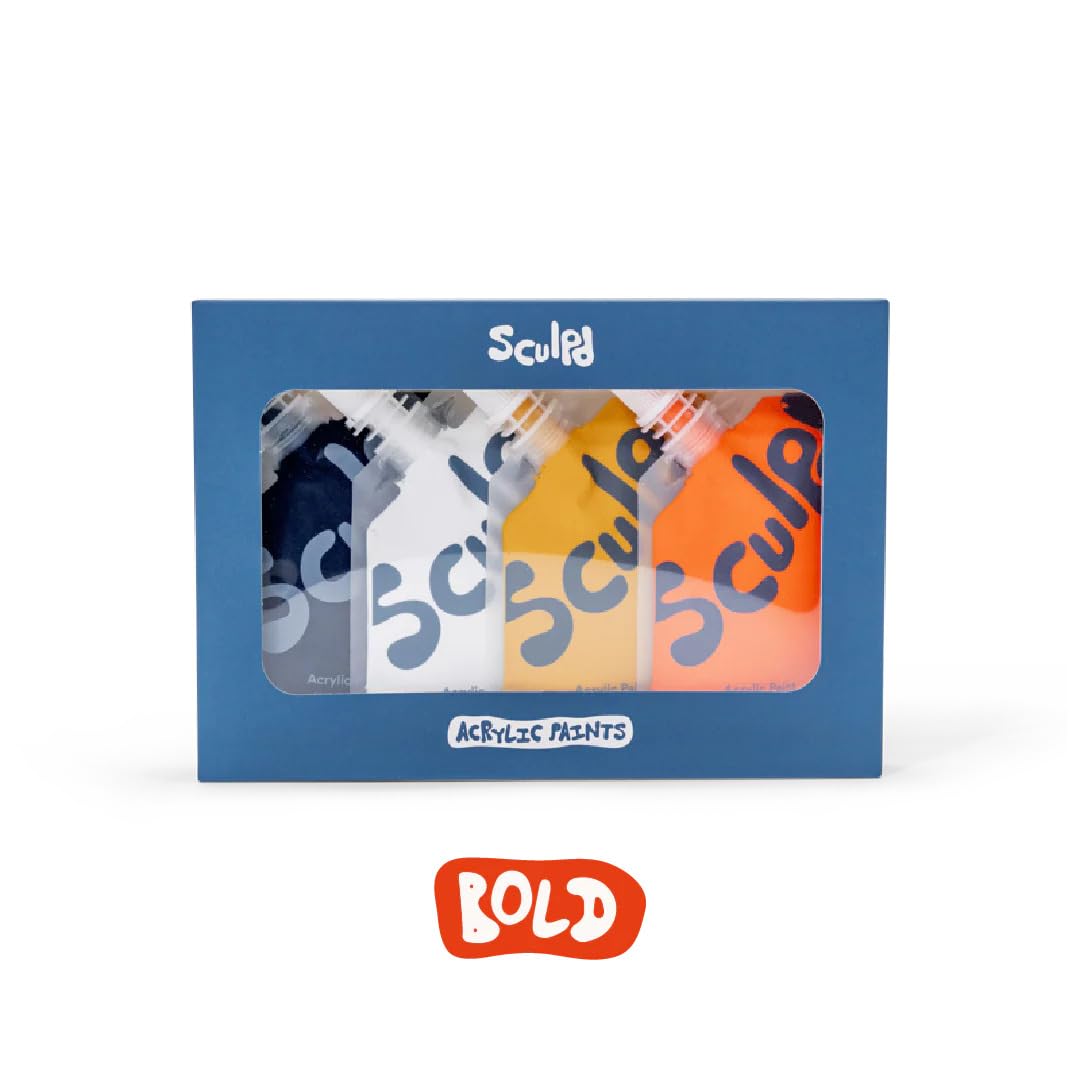 Sculpd Set für abstraktes Malen, abstrakte Malerei, 4 Acrylfarben, 2 Pinsel, Künstlerleinwand, weiterer Künstlerbedarf, Studienbuch und Anleitungen, geeignet für Erwachsene, Anfänger und Künstler