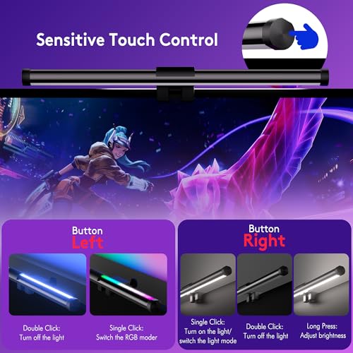 Image of Quntis Monitor Light RGB Backlight, Eye-Care Dual Light Computer Screen Lamp Desk Lamp, 16 Modes Dimmable Backlight, 3 Color Temperature Adjustable Brightness, No Glare Home Office Gaming