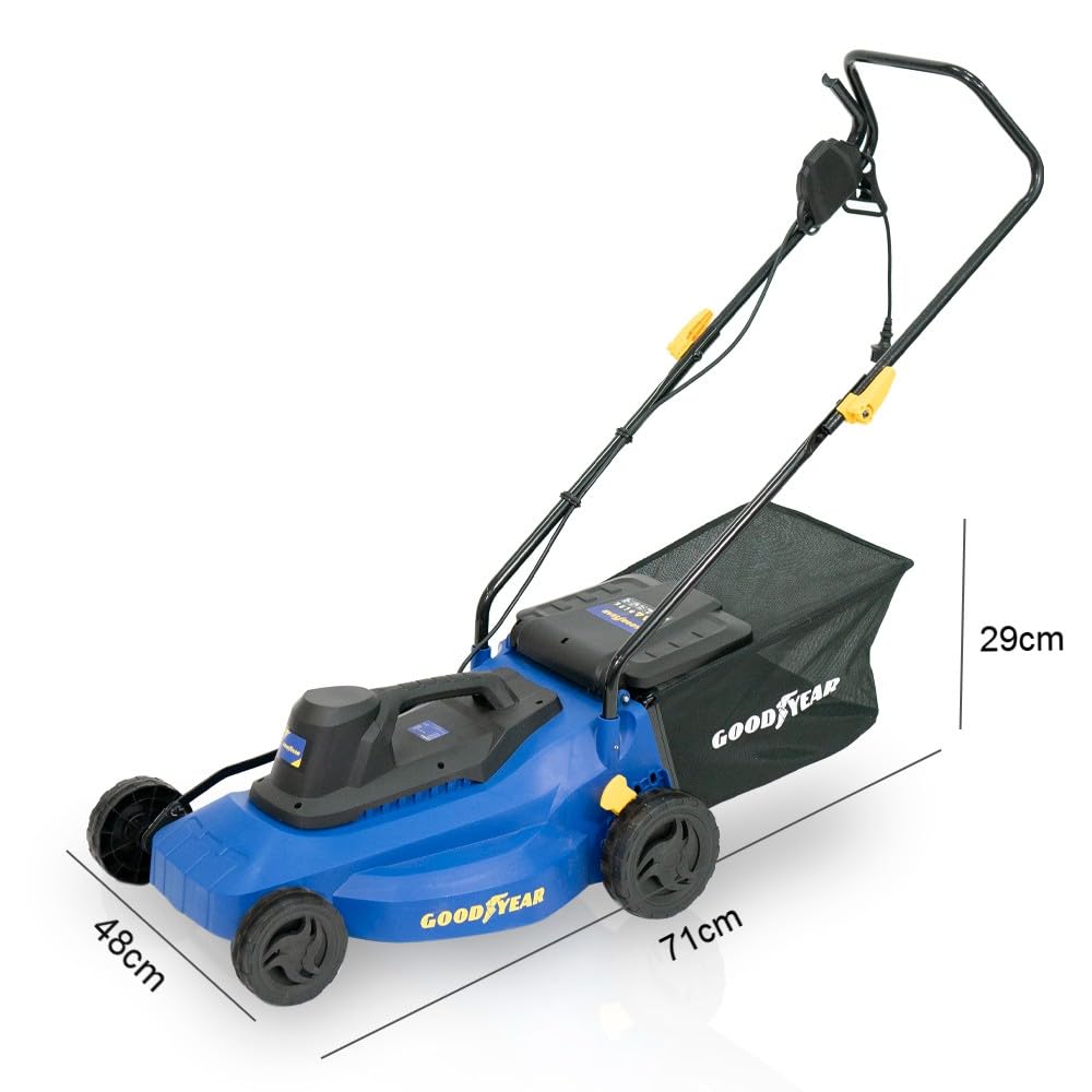 Goodyear - Tondeuse à Gazon Électrique 1800W, Largeur de Coupe 40cm, Moteur 3200 TR/Min, Tondeuse Électrique Filaire pour Jardin jusqu'à 300m², Hauteur Réglable & Bac de Ramassage 35L