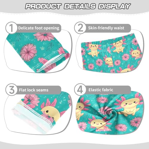 Axolotl Pink Flower Girls Leggings Soft Stretch Workout Yoga Dance Pants for Kids Casual Tights3