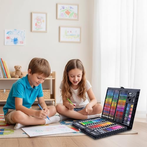 Image of KARP Children Deluxe Art Drawing Set for Kids Case Art and Craft Supplies Drawing and Painting Set Great Gift (150Pcs -Black)