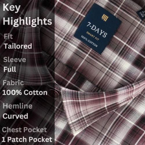 Image of 7-DAYS Men's Premium Check Shirt - 100% Cotton, Tailored Fit (Between Slim & Regular), Full Sleeve, with Pocket - Smart Office & Casual Look