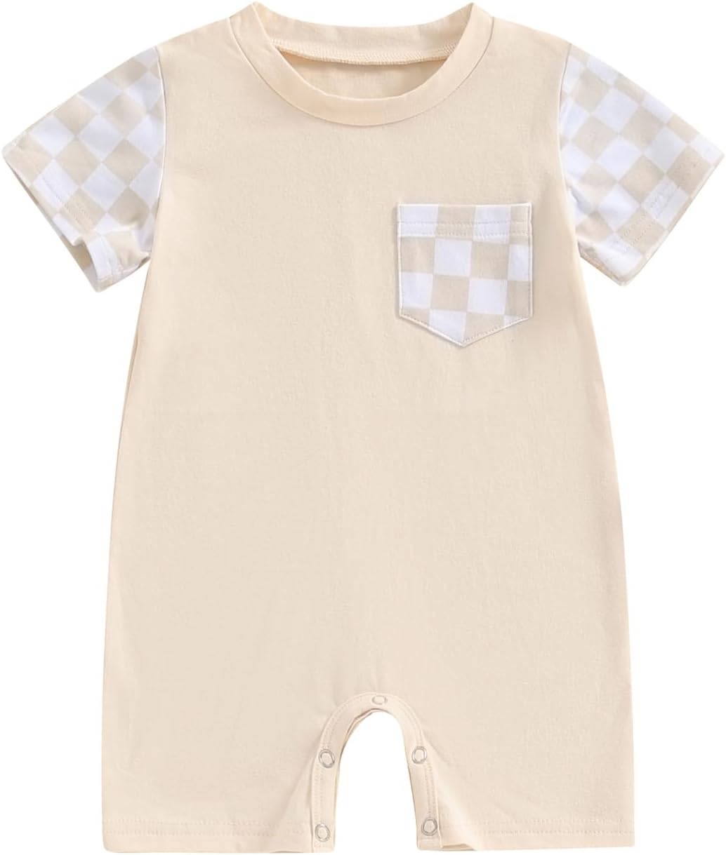 Karuedoo Newborn Baby Boy Girl Clothes Checkered Plaid Romper Jumpsuit Short Sleeve One-Piece Bodysuit Infant Summer Outfit Karuedoo Newborn Baby Boy Girl Clothes Checkered Plaid Romper Jumpsuit Short Sleeve One-Piece Bodysuit Infant Summer Outfit