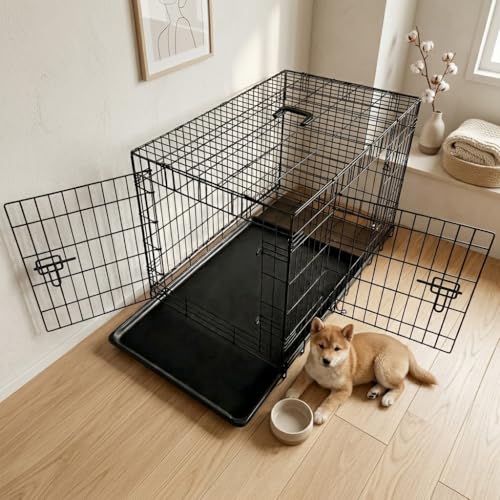 N&S ペットケージ 室内外兼用 犬 猫 トレー付き 折り畳み式 持ち手付き 移動便利 室内 犬小屋 スチール 工具不要 ケージ 小動物 ウサギ 超小型犬 (S)60x42.5x48cm D10054-S ブラックの商品画像（Amazon）
