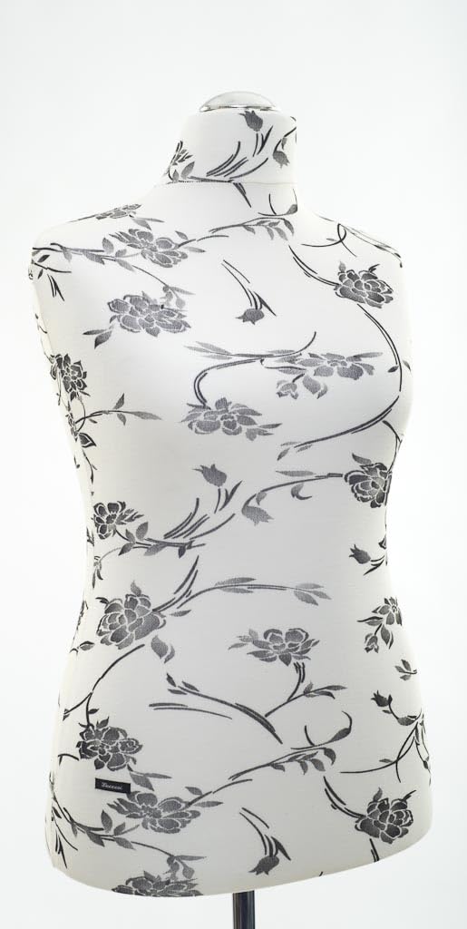 Mannequin de Couture LUCCESI | à Prix d'essai ! | Tailles S - XL (Femme) | Housse Interchangeable Blanc crème/Motif Floral (Noir) | Socle Noir (XL (44-46))