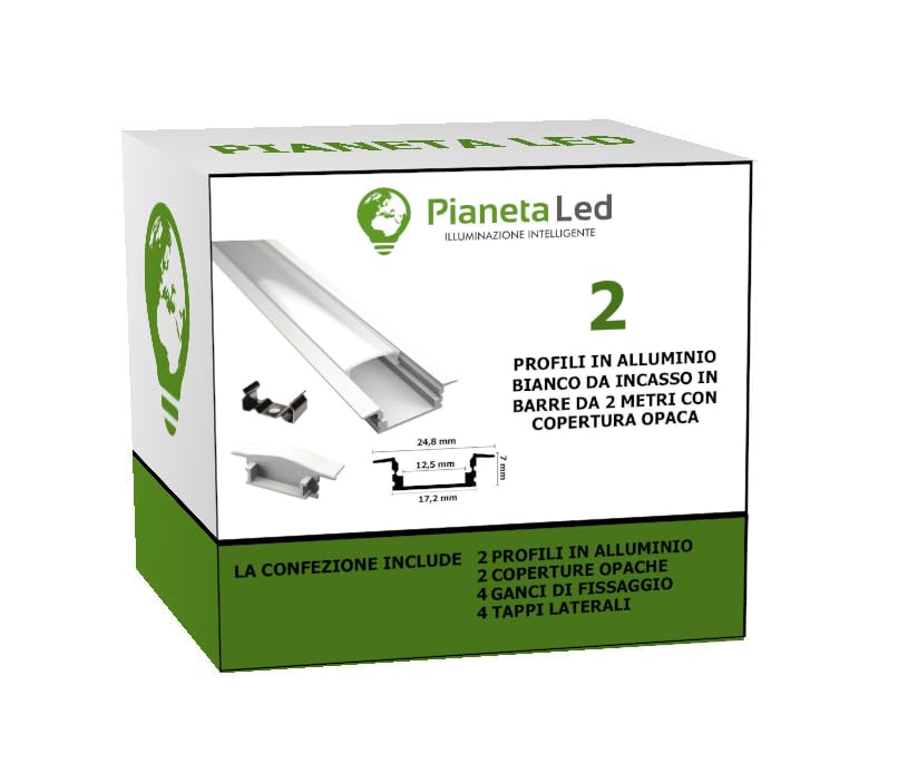 Profilo Alluminio Per Strisce LED - 6m (3 Pezzi Da 2m) - Copertura Opaca - Superficiale - Foto 8