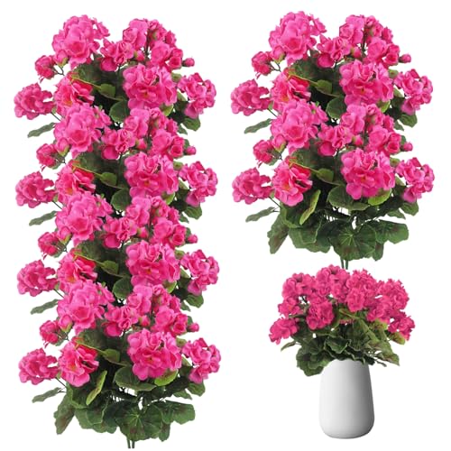 Géraniums fleurs artificielles réalistes rose rouge 12 pcs pour déco maison - 5