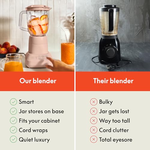 Image of bella 10 Speed Countertop Blender, Juicer & Smoothie Maker, Fits-anywhere Kitchenware, Slim Flip & Store Design, Dishwasher Safe 48oz Capacity Pitcher & Lid, Stainless Steel Blade, 450 Watt, Blossom