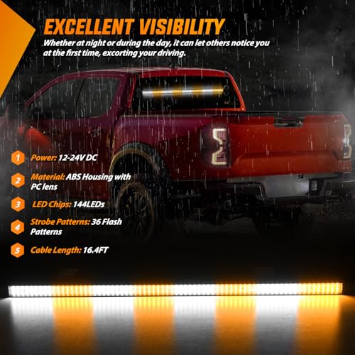 Image of Nilight 144LED Traffic Advisor Strobe Light Bar with Controller Amber White | Emergency Warning Lights Hazard Interior Front /Rear Windshield Flashing for Cars Plow Trucks Construction Vehicles