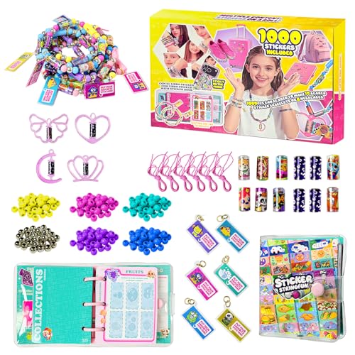 Semboh Sticky Rolls Bracelet Kit with Collection Book 1000 Mini Sticker Set Wearable & Shareable Sticky Rolls Kids Beading Set for Bracelet & Necklace Making 1000+ Designs (8 x Pendant & 10x Drop)