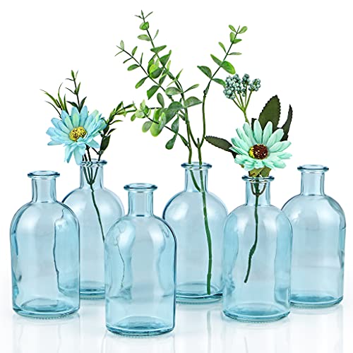 MDLUU 6-Pack Glass Bud Vase, Apothecary Bottle Vase, Decorative Glass Bottle for Wedding Centerpiece, Home Decor (Blue)