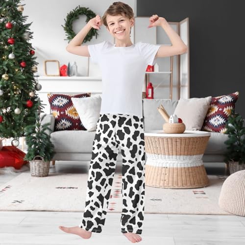 Boy's Pants Black White Cow Spot Jogger Pants Elastic Waist Long Bottoms Trousers with Pockets 6-14 Years2