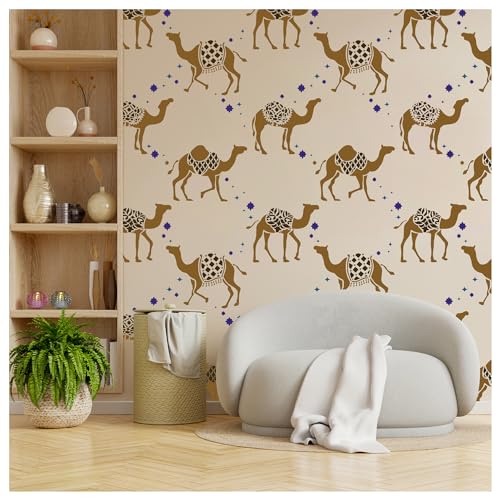 Image of Kayra Decor Large Camel Safari Wall Stencil -Pack of 1, Sheet Size 24 x 36 inch|Design Size 21 x 30 inch.