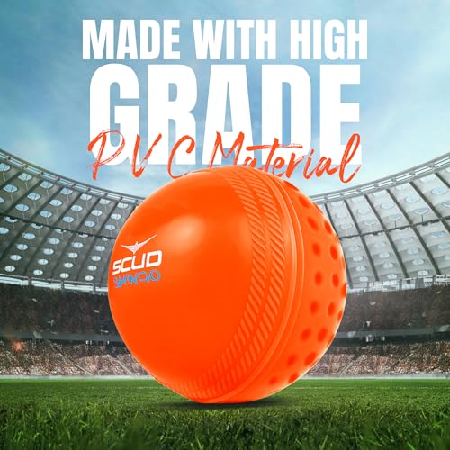 Image of SCUD Swingo Wind Ball for Cricket, Specially Designed for Swing, Dual-Surface Half-Dimple & Half-Smooth Design, PVC | 72.39mm Diameter,105g (Pack of 6pc Balls, Neon Orange)