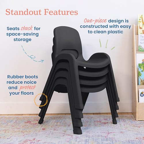 Image of ECR4Kids Plastic Stackable SitRight Chair, 11in, Classroom Furniture, Black, 4-Pack | Durable plastic, GREENGUARD Gold Certified, 3-5 years, 74 lb capacity, fully assembled, indoor and outdoor, classroom /home
