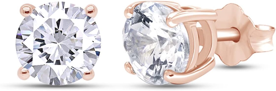 SAVEARTH DIAMONDS 10K Gold Post Round Cut (0.75 Ct To 3.00 Ct) Moissanite Lab Created Diamond 4-Prong Stud Earrings Sterling Silver Push Back Jewelry for Women